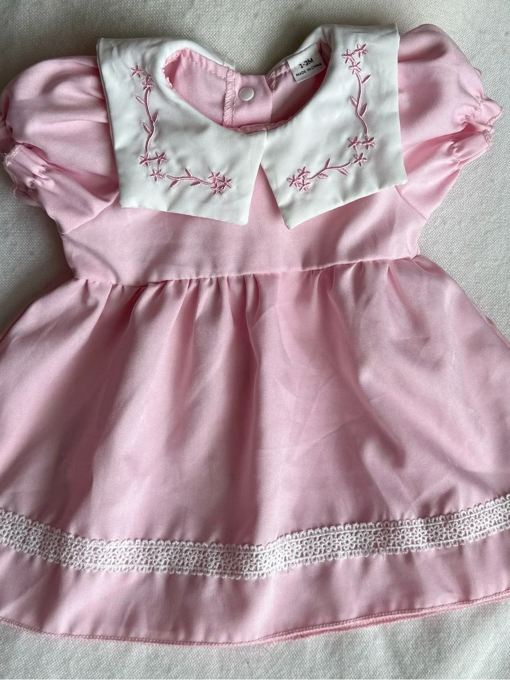 Embroidered Peter Pan Collar Baby Girl Dress in Pink